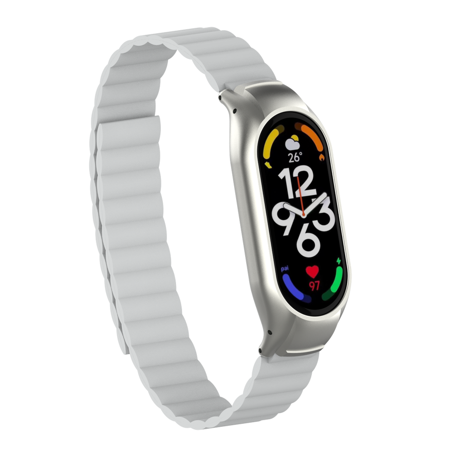 Xiaomi Mi Band 7 Uyumlu Kordon Suni Deri Baklalı Mıknatıslı KRD-69 Kayış
