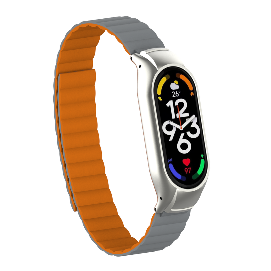 Xiaomi Mi Band 7 Uyumlu Kordon Suni Deri Baklalı Mıknatıslı KRD-69 Kayış