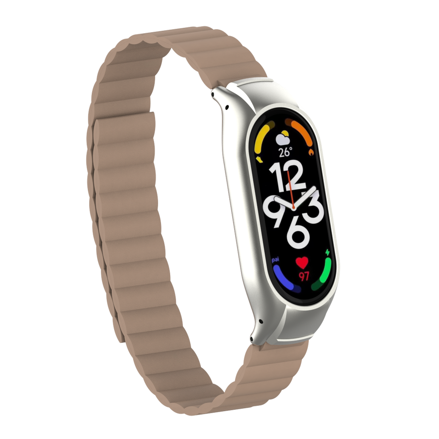 Xiaomi Mi Band 7 Uyumlu Kordon Suni Deri Baklalı Mıknatıslı KRD-69 Kayış
