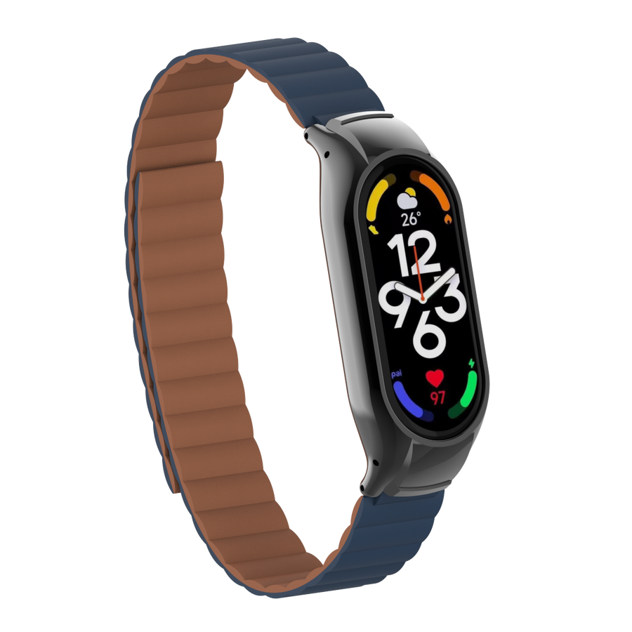 Xiaomi Mi Band 7 Uyumlu Kordon Suni Deri Baklalı Mıknatıslı KRD-69 Kayış