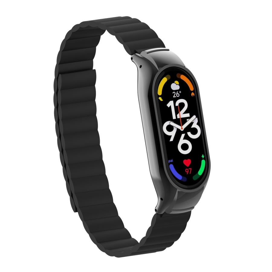 [RNZ-TA77025] Xiaomi Mi Band 7 Uyumlu Kordon Suni Deri Baklalı Mıknatıslı KRD-69 Kayış (Siyah)