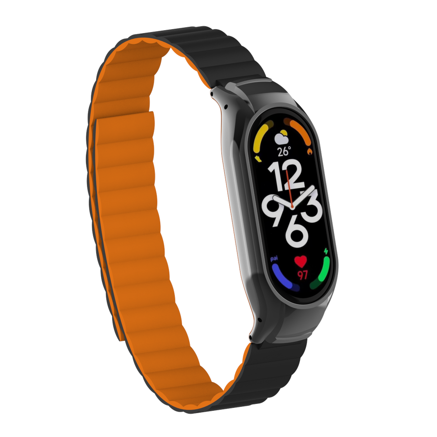 Xiaomi Mi Band 7 Uyumlu Kordon Suni Deri Baklalı Mıknatıslı KRD-69 Kayış
