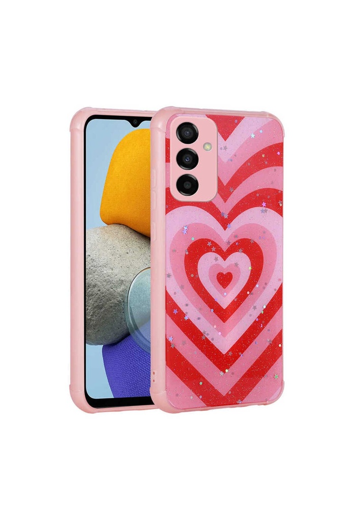 [RNZ-TA76835] Samsung Galaxy M23 Uyumlu Kılıf Simli Desenli Kamera Korumalı Parlak Zore Popy Kapak (Kalp)