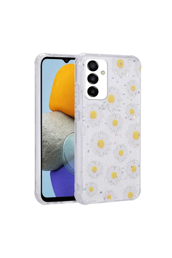 Samsung Galaxy M23 Uyumlu Kılıf Simli Desenli Kamera Korumalı Parlak Zore Popy Kapak