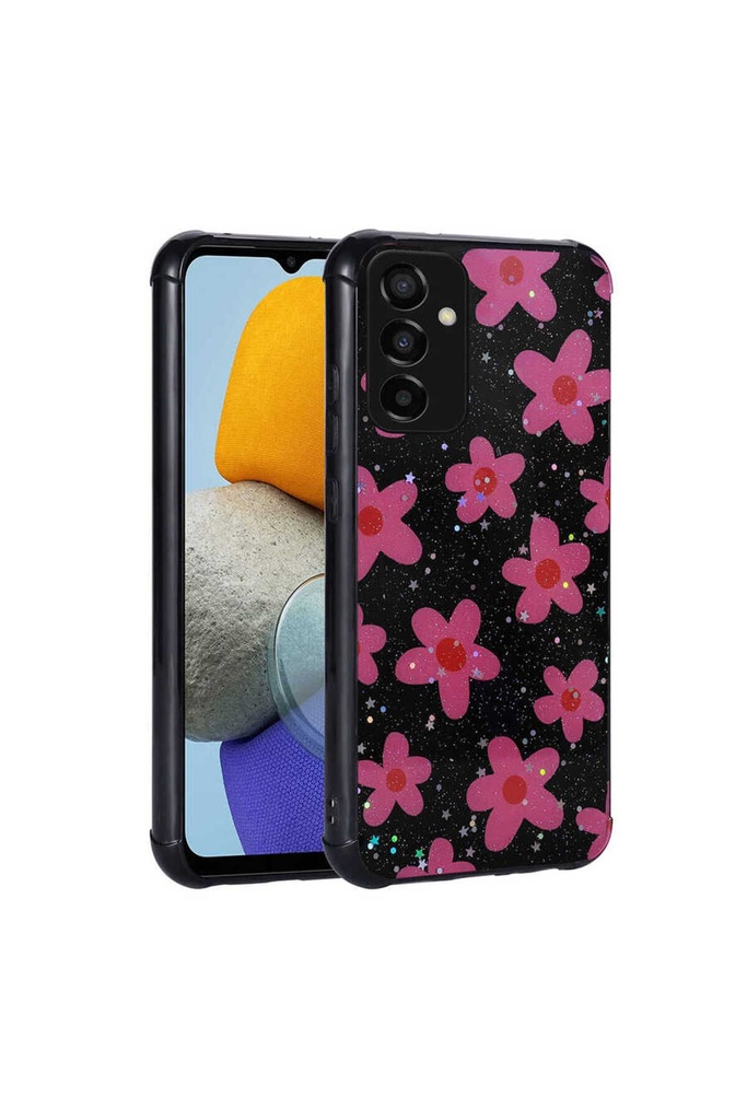 Samsung Galaxy M23 Uyumlu Kılıf Simli Desenli Kamera Korumalı Parlak Zore Popy Kapak