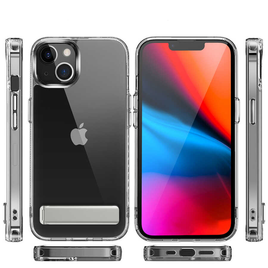 [RNZ-TA76858] Apple iPhone 13 Uyumlu Kılıf Standlı Şeffaf Silikon Zore L-Stand Kapak