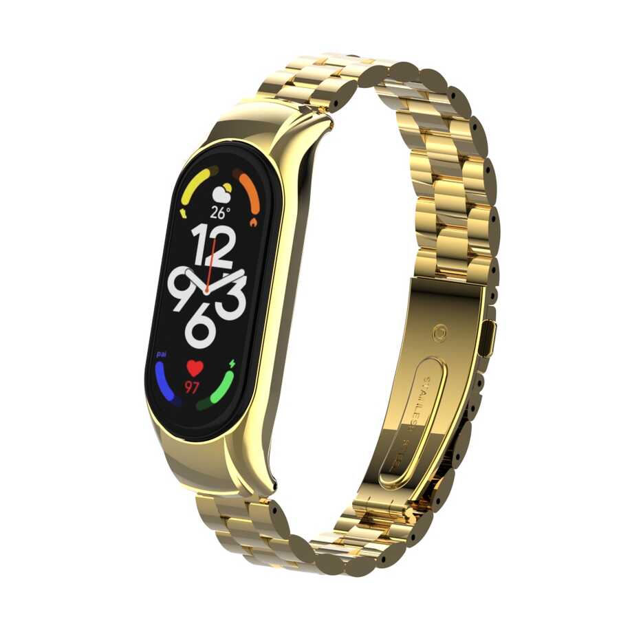 Xiaomi Mi Band 7 Uyumlu Kordon Paslanmaz Metal Baklalı Tasarım KRD-04 Kayış