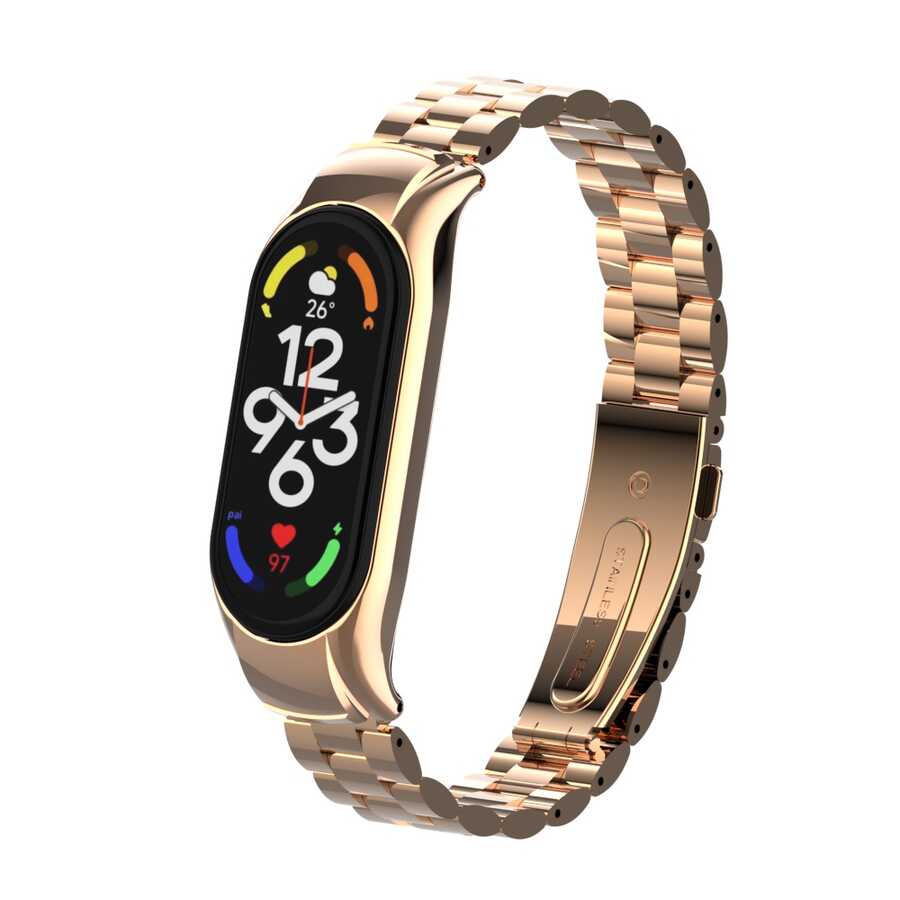 Xiaomi Mi Band 7 Uyumlu Kordon Paslanmaz Metal Baklalı Tasarım KRD-04 Kayış