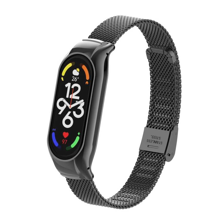 [RNZ-TA77020] Xiaomi Mi Band 7 Uyumlu KRD-06 Metal Kordon (Siyah)