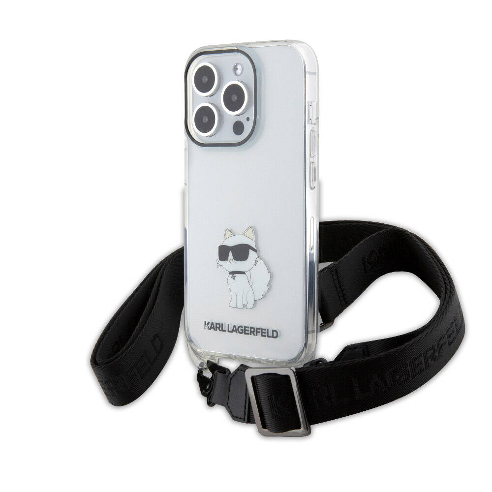Apple iPhone 15 Pro Uyumlu Kılıf Karl Lagerfeld Orjinal Lisanslı Boyun Askılı Choupette İkonik Crossbody Kapak