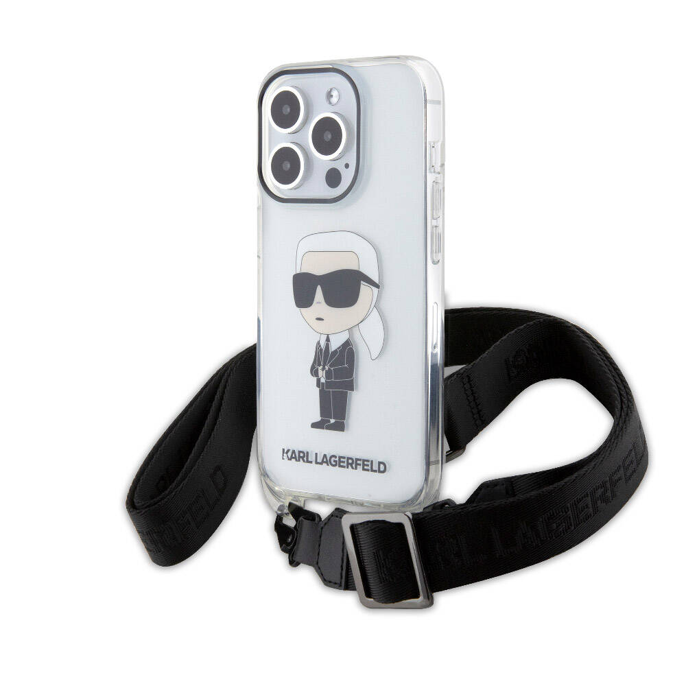 [ZTA96162] Apple iPhone 15 Pro Uyumlu Kılıf Karl Lagerfeld Orjinal Lisanslı Boyun Askılı Karl İkonik Crossbody Kapak