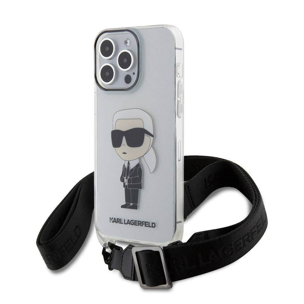 [ZTA96163] Apple iPhone 15 Pro Max Uyumlu Kılıf Karl Lagerfeld Orjinal Lisanslı Boyun Askılı Karl İkonik Crossbody Kapak