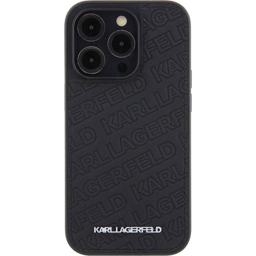 Apple iPhone 15 Pro Max Uyumlu Kılıf Karl Lagerfeld Orjinal Lisanslı Metal Yazı Logolu Dikişli Logo Arka Yüzey Kapitone Kapak