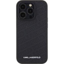 Apple iPhone 15 Pro Max Uyumlu Kılıf Karl Lagerfeld Orjinal Lisanslı Metal Yazı Logolu Dikişli Logo Arka Yüzey Kapitone Kapak
