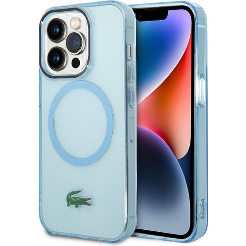 Apple iPhone 15 Pro Uyumlu Kılıf Lacoste Orjinal Lisanslı M-safe Şarj Özellikli Transparan Timsah Logo Baskılı Kapak