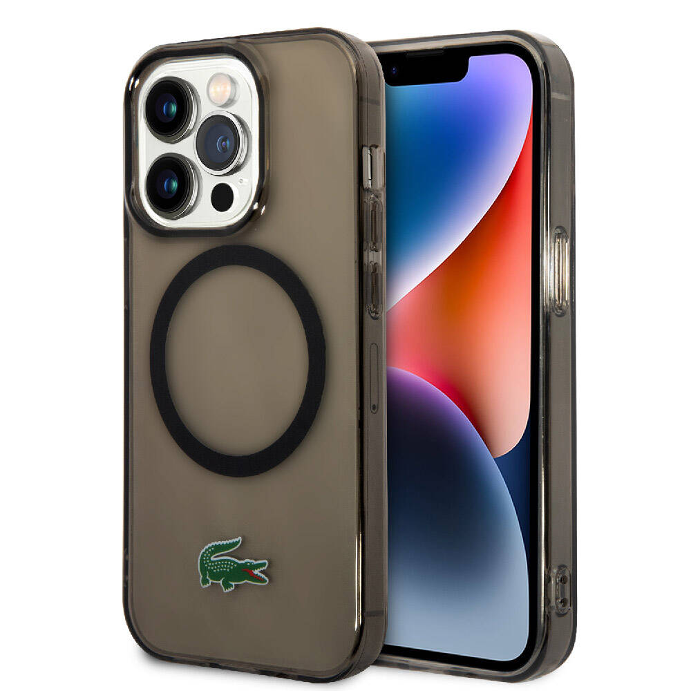Apple iPhone 15 Pro Uyumlu Kılıf Lacoste Orjinal Lisanslı M-safe Şarj Özellikli Transparan Timsah Logo Baskılı Kapak