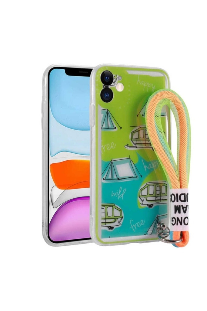 [RNZ-TA77424] Apple iPhone 11 Uyumlu Kılıf Desenli El Askılı İpli Zore Astana Silikon Kapak (Kamp)