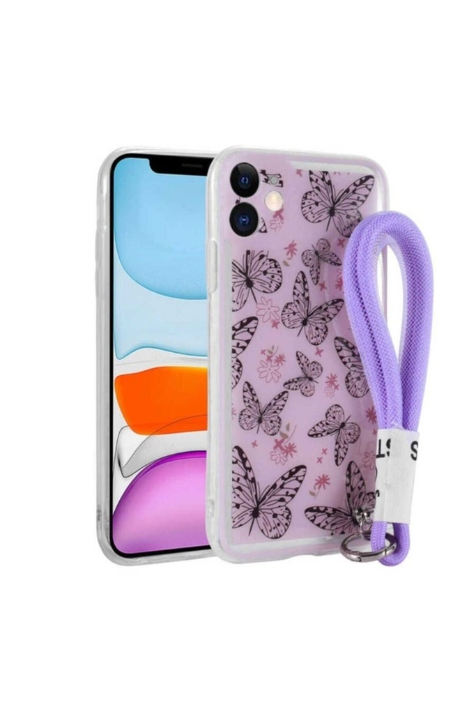 Apple iPhone 11 Uyumlu Kılıf Desenli El Askılı İpli Zore Astana Silikon Kapak