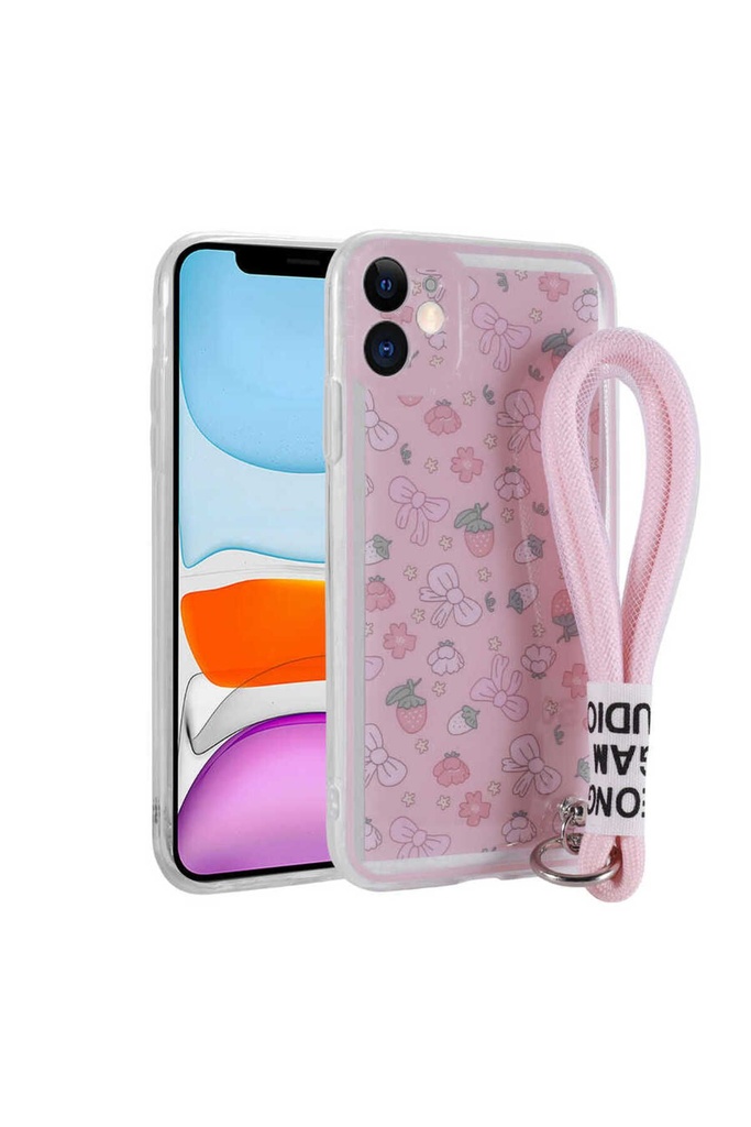 Apple iPhone 11 Uyumlu Kılıf Desenli El Askılı İpli Zore Astana Silikon Kapak