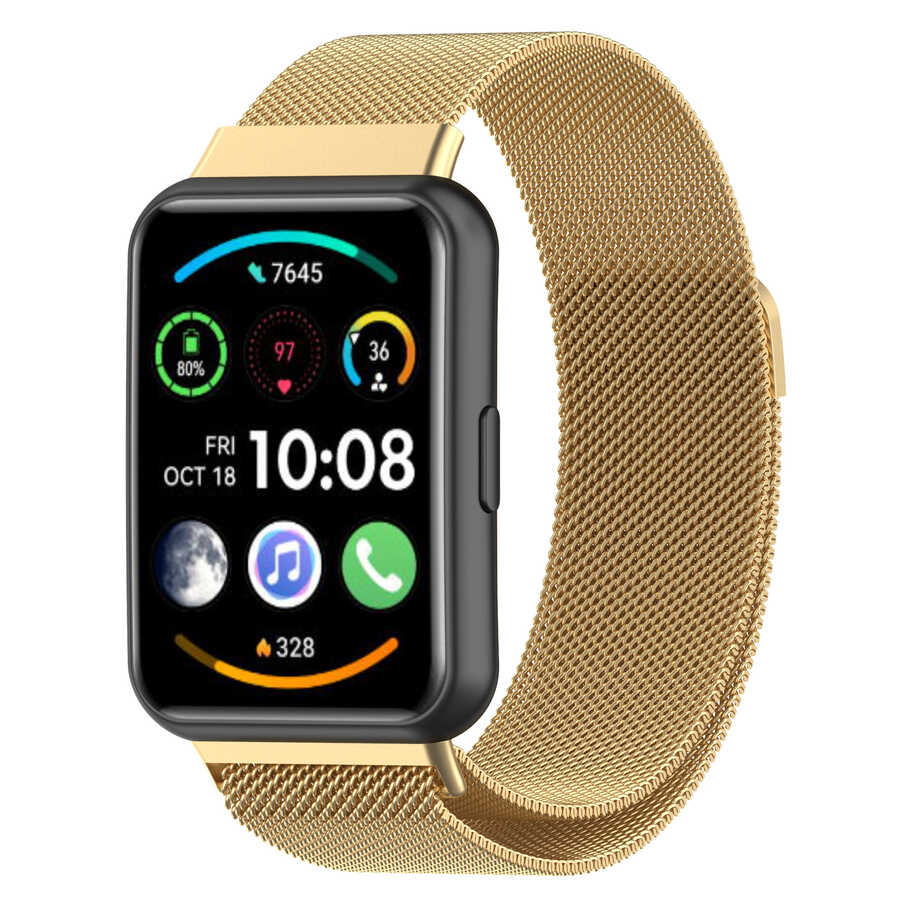 Huawei Watch Fit 2 Uyumlu Kordon Hasır Metal Mıknatıslı Örgü Zore KRD-01 Kayış