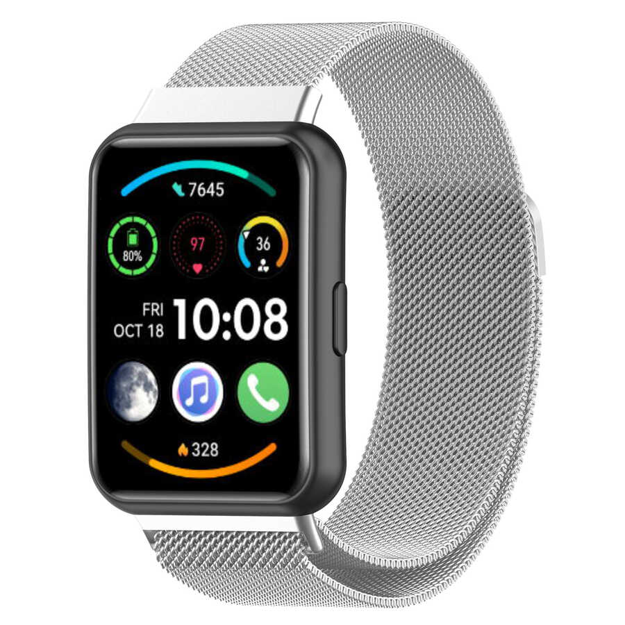 Huawei Watch Fit 2 Uyumlu Kordon Hasır Metal Mıknatıslı Örgü Zore KRD-01 Kayış
