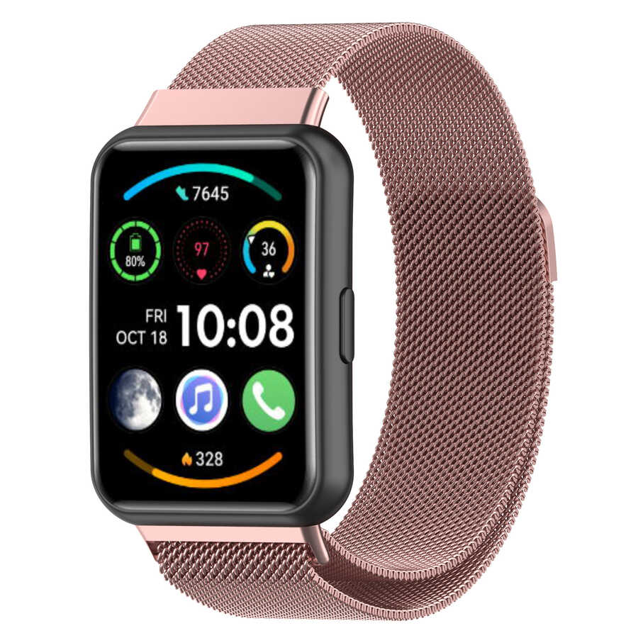 Huawei Watch Fit 2 Uyumlu Kordon Hasır Metal Mıknatıslı Örgü Zore KRD-01 Kayış