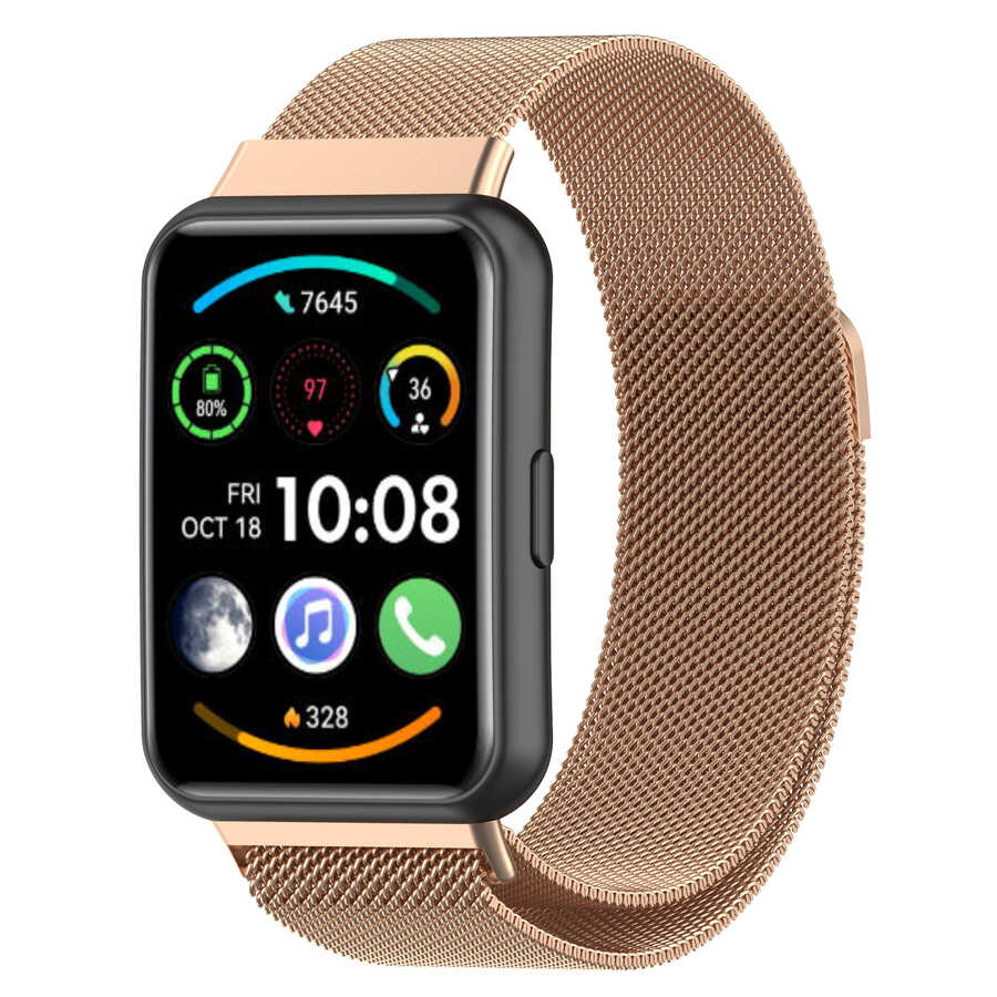 Huawei Watch Fit 2 Uyumlu Kordon Hasır Metal Mıknatıslı Örgü Zore KRD-01 Kayış
