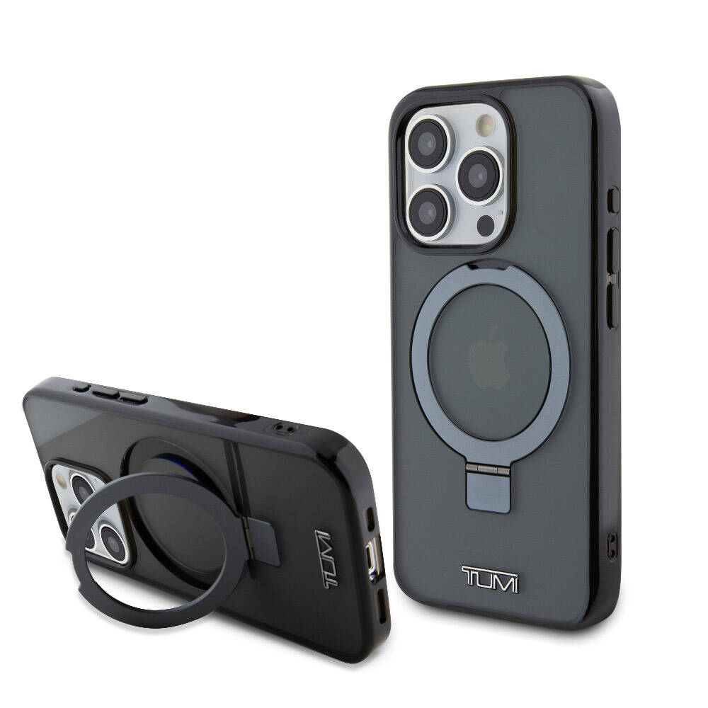 [ZTA96194] Apple iPhone 15 Pro Uyumlu Kılıf TUMI Orjinal Lisanslı M-safe Şarj Özellikli PC TPU Metal Logolu Ring Standlı Kapak