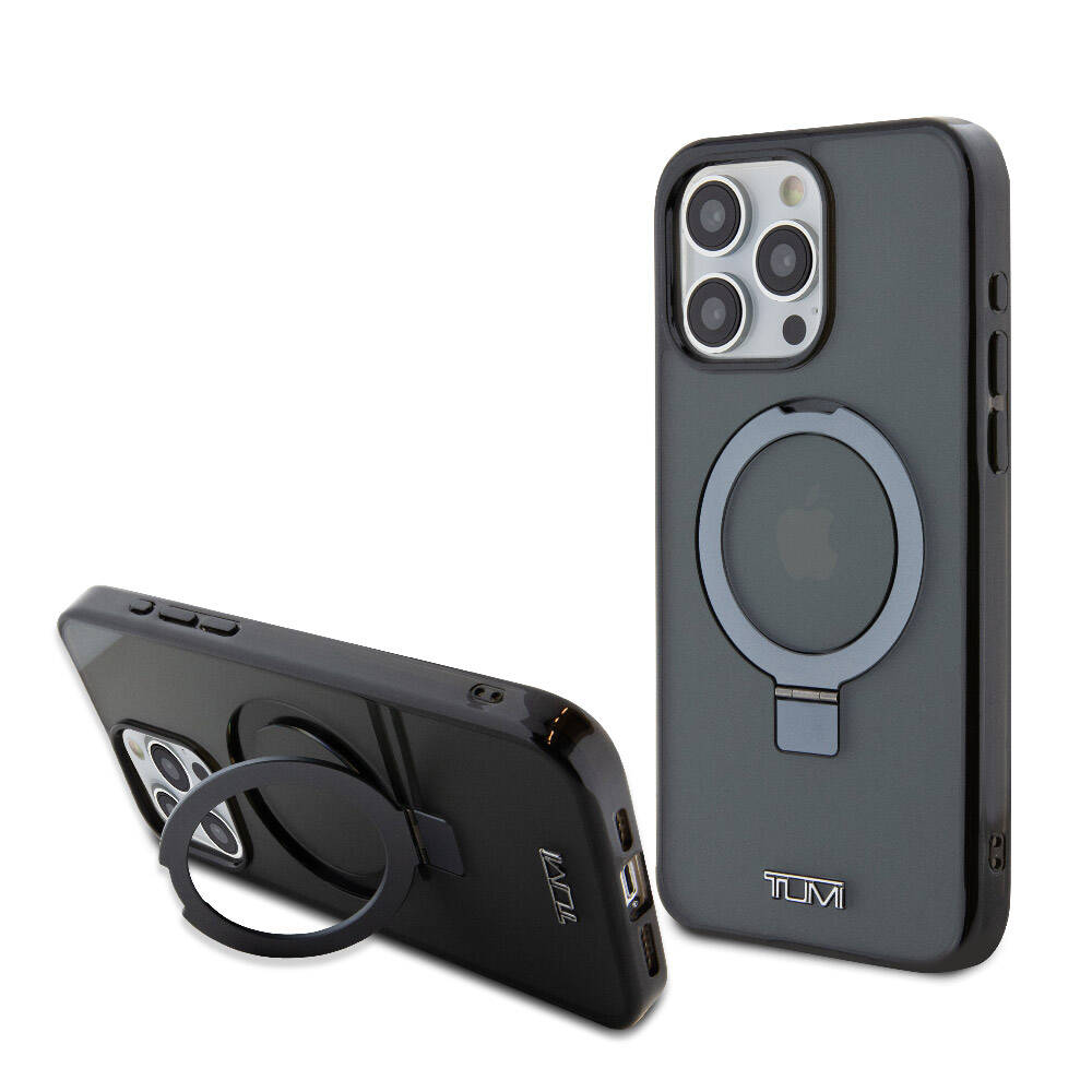 [ZTA96195] Apple iPhone 15 Pro Max Uyumlu Kılıf TUMI Orjinal Lisanslı M-safe Şarj Özellikli PC TPU Metal Logolu Ring Standlı Kapak