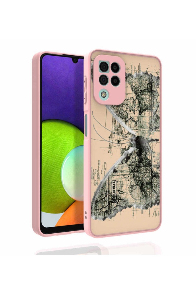 Samsung Galaxy A22 4G Uyumlu Kılıf Desenli Kamera Korumalı Parlak Zore Nora Kapak