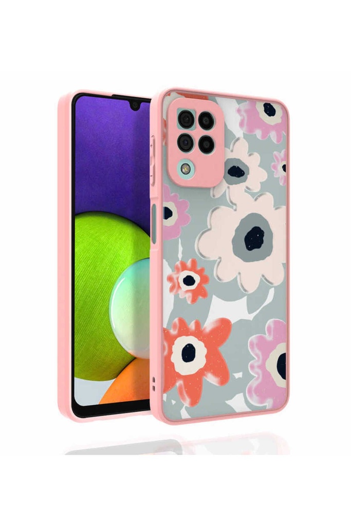 Samsung Galaxy A22 4G Uyumlu Kılıf Desenli Kamera Korumalı Parlak Zore Nora Kapak