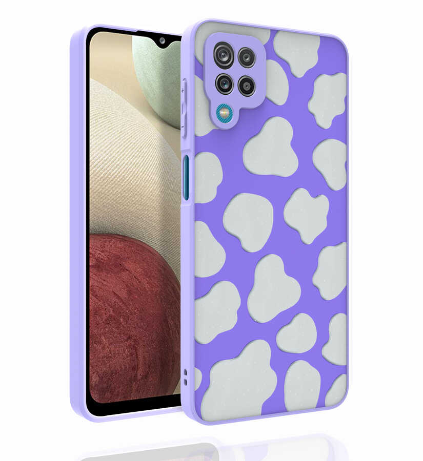 Samsung Galaxy A12 Uyumlu Kılıf Desenli Kamera Korumalı Parlak Zore Nora Kapak