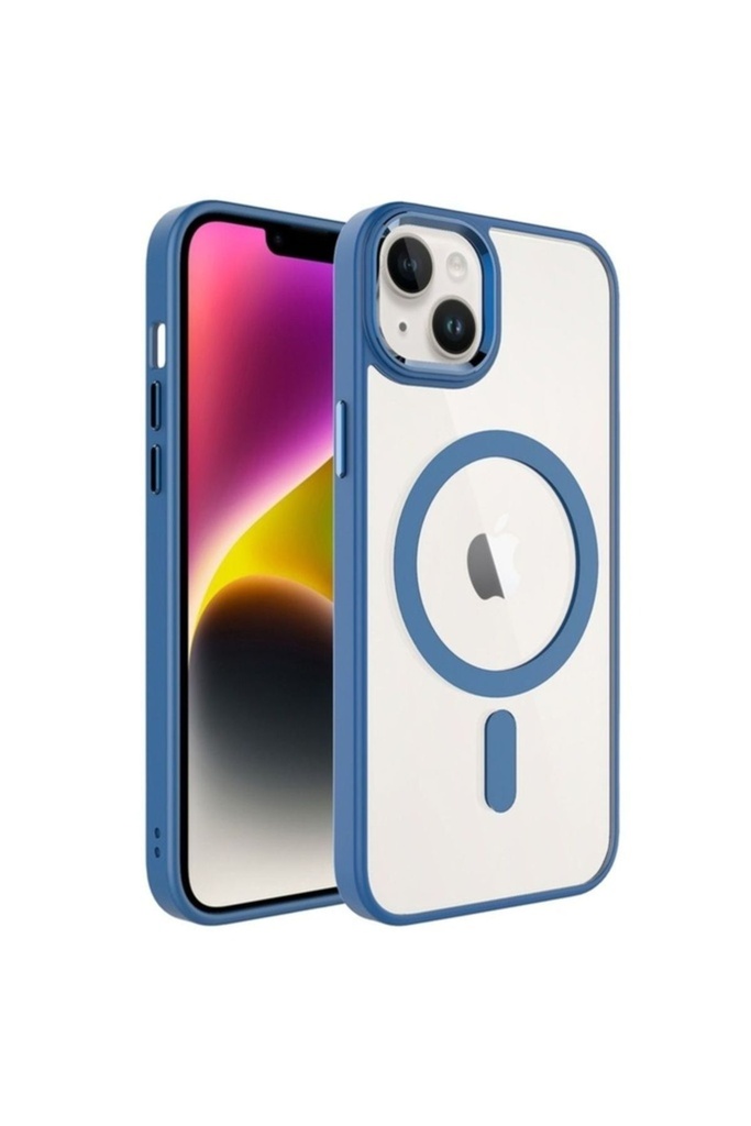 Apple iPhone 14 Uyumlu Kılıf Wireless Şarj Özellikli Zore Krom M-safe Silikon Kapak