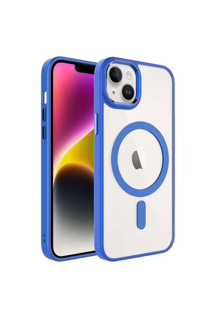 Apple iPhone 14 Uyumlu Kılıf Wireless Şarj Özellikli Zore Krom M-safe Silikon Kapak
