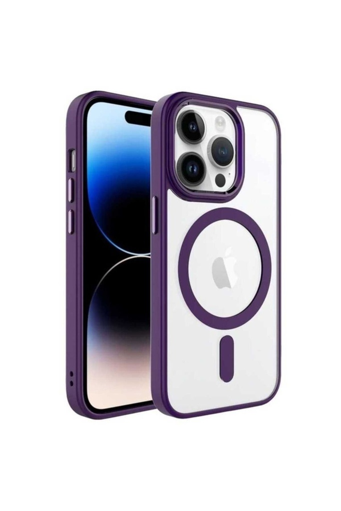 Apple iPhone 14 Pro Max Uyumlu Kılıf Wireless Şarj Özellikli Zore Krom M-safe Silikon Kapak