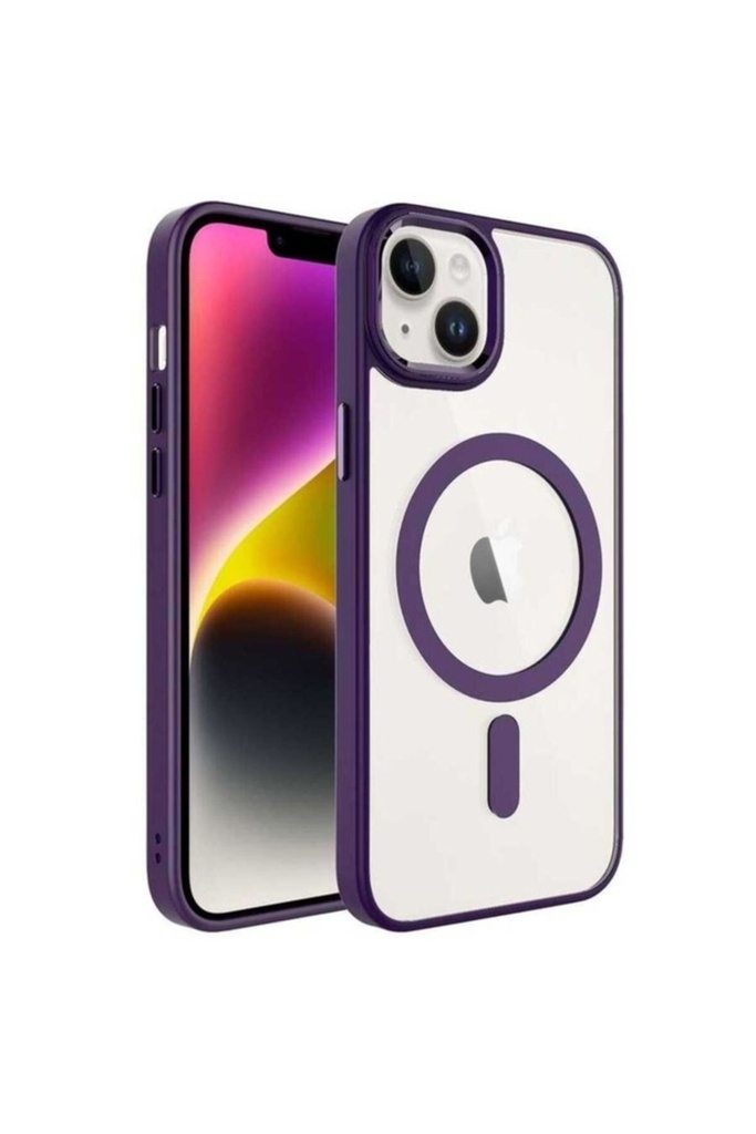 Apple iPhone 14 Plus Uyumlu Kılıf Wireless Şarj Özellikli Zore Krom M-safe Silikon Kapak