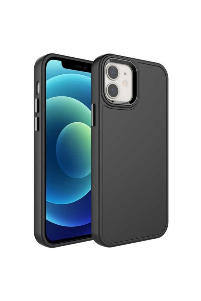 [RNZ-TA78575] Apple iPhone 11 Uyumlu Kılıf Metal Çerçeve ve Buton Tasarımlı Sert Zore Botox Kapak (Siyah)