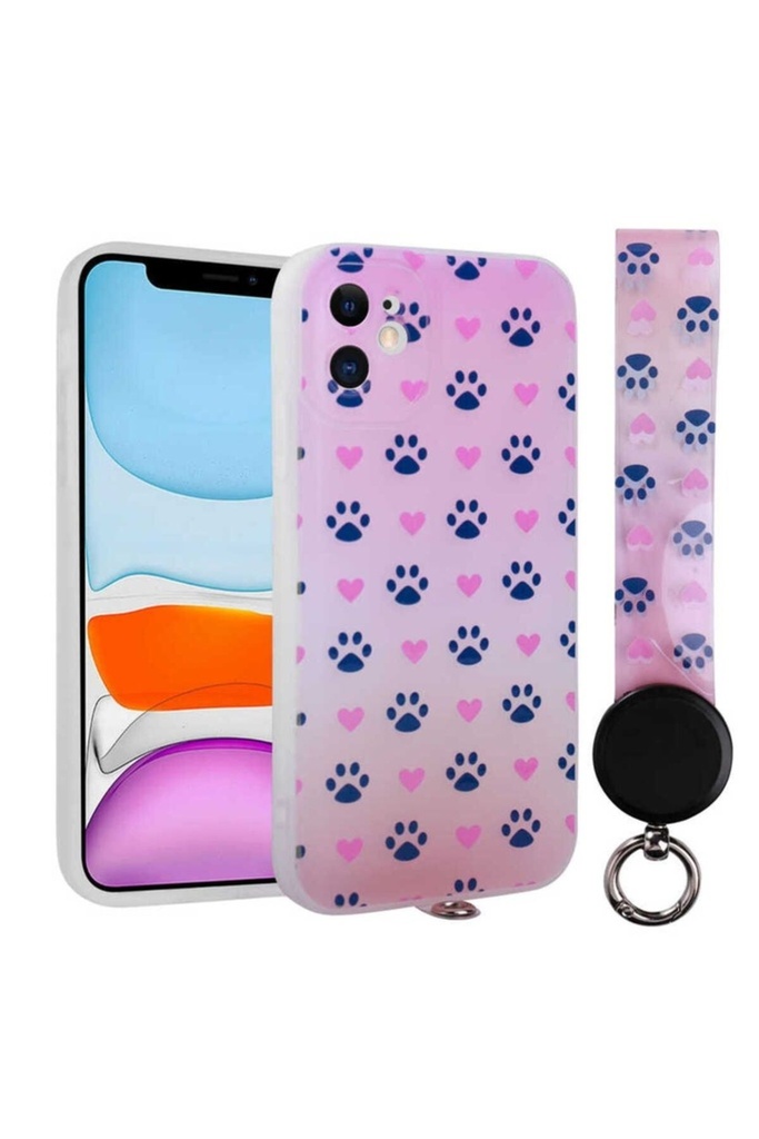 Apple iPhone 11 Uyumlu Kılıf Desenli El Askılı İpli Zore Arte Silikon Kapak