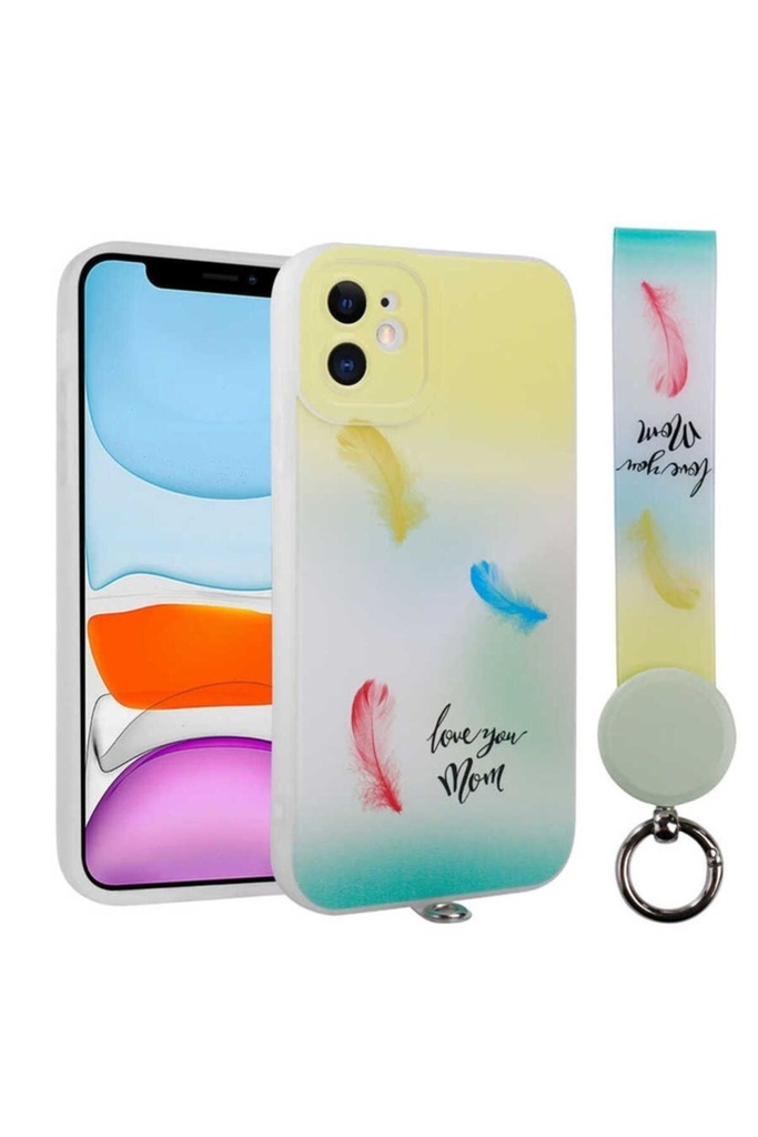 Apple iPhone 11 Uyumlu Kılıf Desenli El Askılı İpli Zore Arte Silikon Kapak