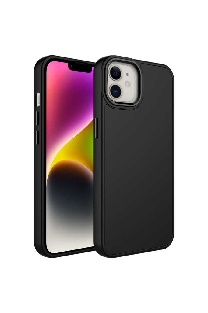 [RNZ-TA83719] Apple iPhone 11 Uyumlu Kılıf Metal Çerçeve ve Buton Tasarımlı Silikon Zore Luna Kapak (Siyah)