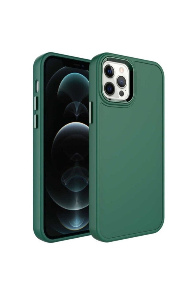 Apple iPhone 12 Pro Uyumlu Kılıf Metal Çerçeve ve Buton Tasarımlı Sert Zore Botox Kapak