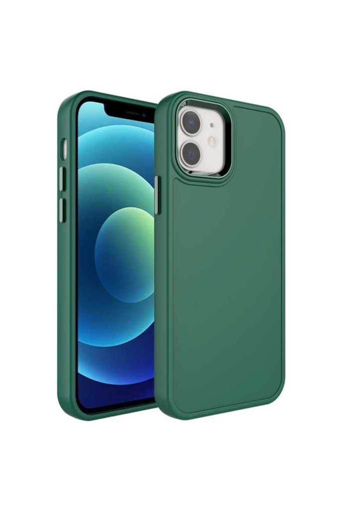 Apple iPhone 12 Uyumlu Kılıf Metal Çerçeve ve Buton Tasarımlı Sert Zore Botox Kapak