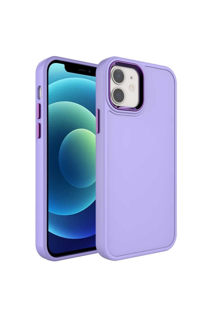 Apple iPhone 12 Uyumlu Kılıf Metal Çerçeve ve Buton Tasarımlı Sert Zore Botox Kapak