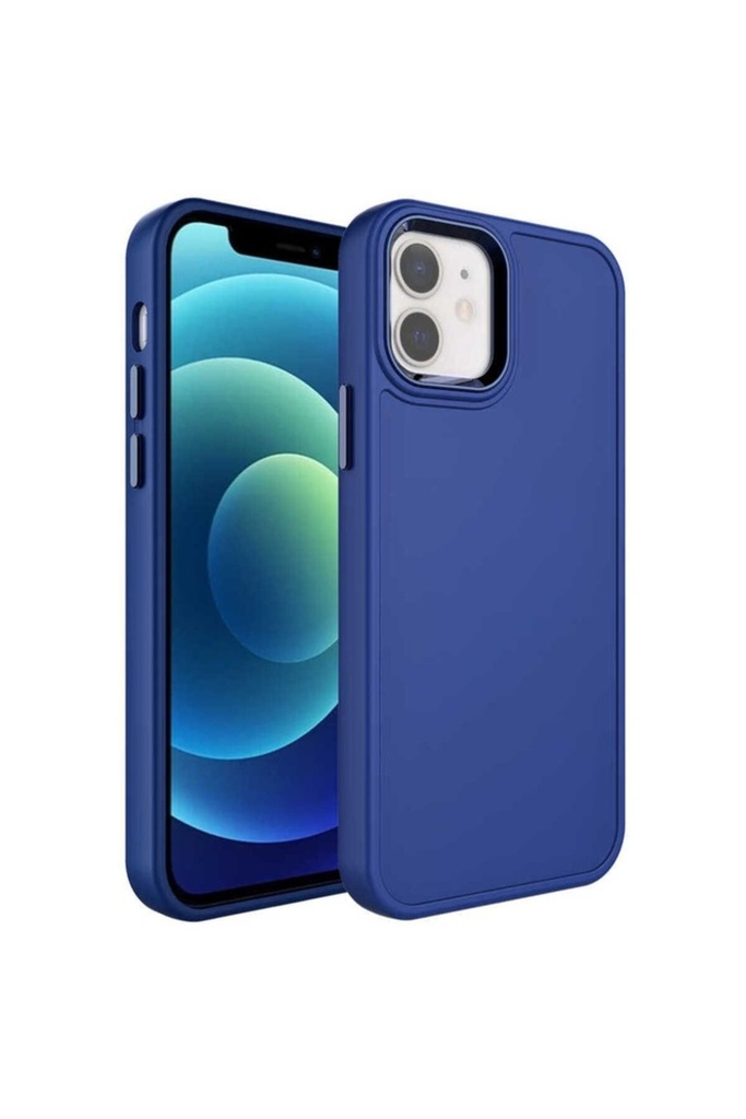 Apple iPhone 12 Uyumlu Kılıf Metal Çerçeve ve Buton Tasarımlı Sert Zore Botox Kapak