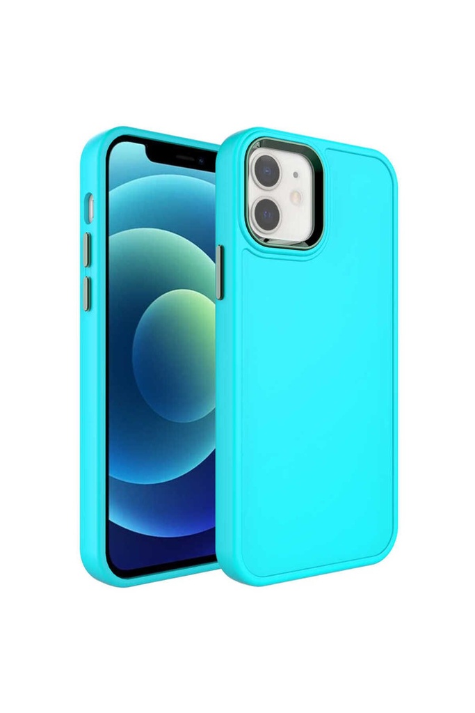 Apple iPhone 12 Uyumlu Kılıf Metal Çerçeve ve Buton Tasarımlı Sert Zore Botox Kapak