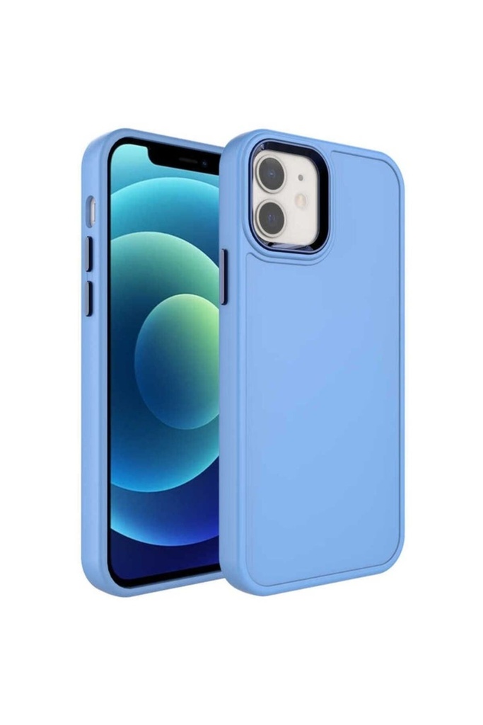 Apple iPhone 12 Uyumlu Kılıf Metal Çerçeve ve Buton Tasarımlı Sert Zore Botox Kapak
