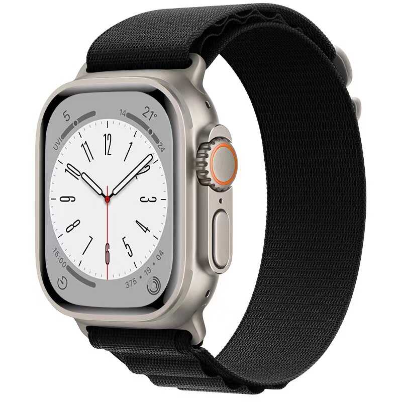 [RNZ-TA81509] Apple Watch 7 41mm Uyumlu Kordon Alpine Hasır Örgü Zore KRD-74 Kumaş Kayış (Siyah)