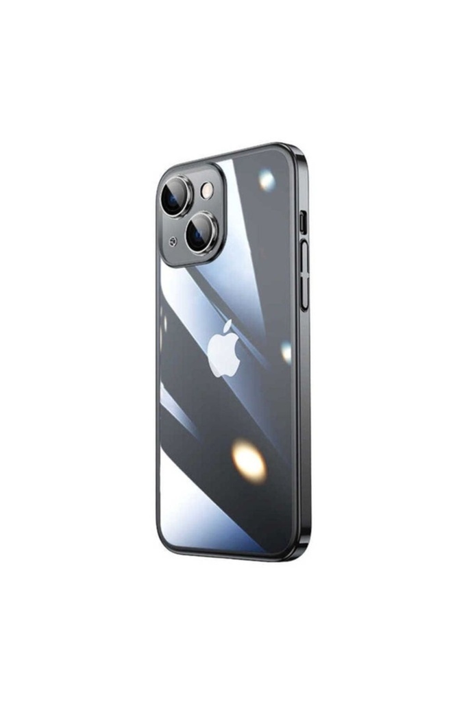 [RNZ-TA78685] Apple iPhone 14 Uyumlu Kılıf Sert PC Renkli Çerçeveli Zore Riksos Kapak (Siyah)