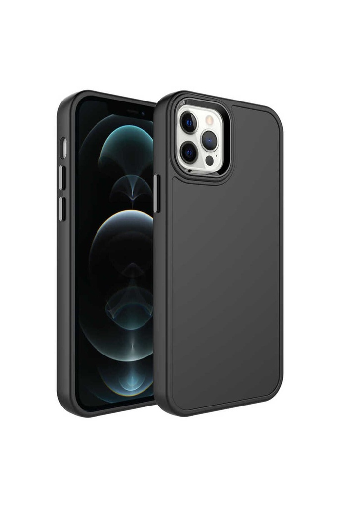 [RNZ-TA78652] Apple iPhone 13 Pro Max Uyumlu Kılıf Metal Çerçeve ve Buton Tasarımlı Sert Zore Botox Kapak (Siyah)