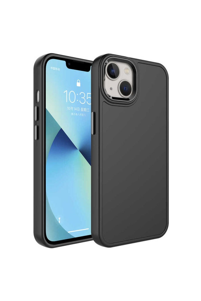 [RNZ-TA78657] Apple iPhone 14 Uyumlu Kılıf Metal Çerçeve ve Buton Tasarımlı Sert Zore Botox Kapak (Siyah)
